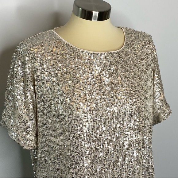 MELLODAY Cream Sequin Dolman Sleeve Top - Picture 3 of 8